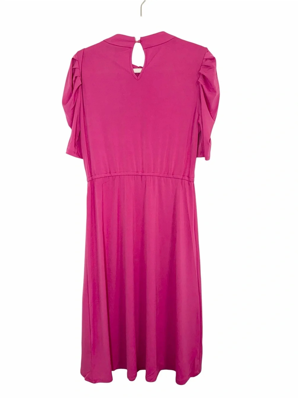 Adrianna Papell Azalea Pink Ruffle Neck Pleated Dress Size Medium NWT